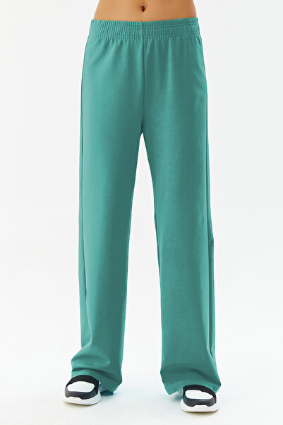 bilcee Pantaloni de sport pentru femei, verde, cu talie înaltă, din bumbac, p...