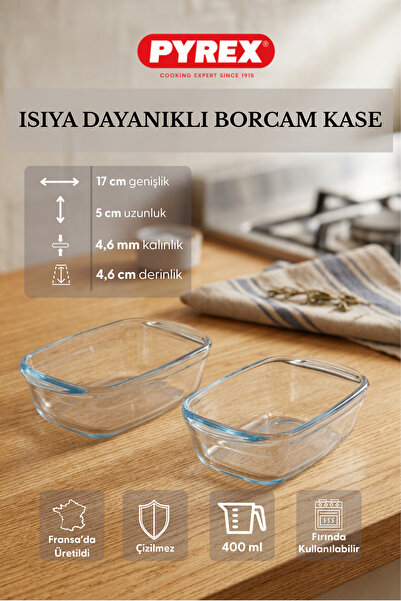 Fhilli Pyrex - 2'li Isıya Dayanıklı Borcam Kase Çizilmez Sufle Güveç Fırın Ka...
