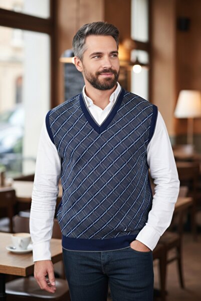 Kamalı Ανδρικό πουλόβερ με λαιμόκοψη σε σχήμα V, που δεν συρρικνώνεται, αντιπ...