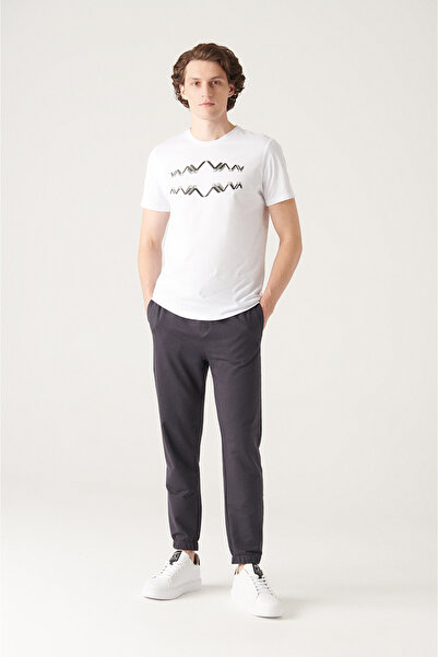 Avva Men's Anthracite Waist Lace-Up Side Pocket Elastic Leg 2 Thread Cotton S...