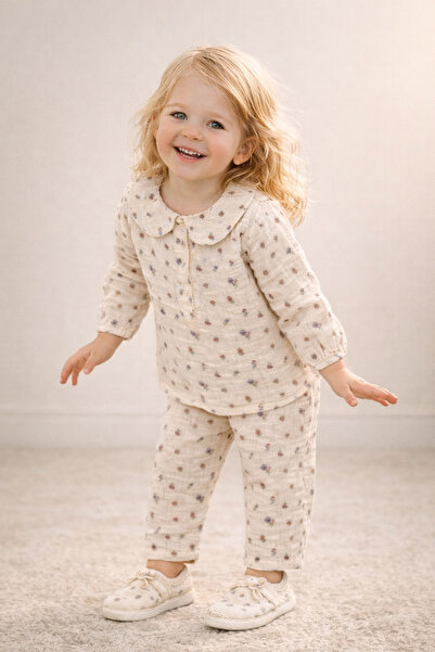 WE&ME Κοριτσίστικο σετ από ύφασμα μουσελίνας με σχέδιο λουλουδιών – 100% βαμβ...