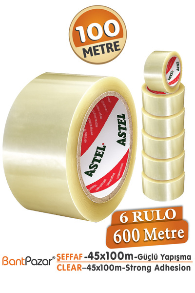 BantPazar 45x100 ASTEL 6 Adet Koli Bandı Şeffaf | Hotmelt Güçlü Yapışkanlı Am...