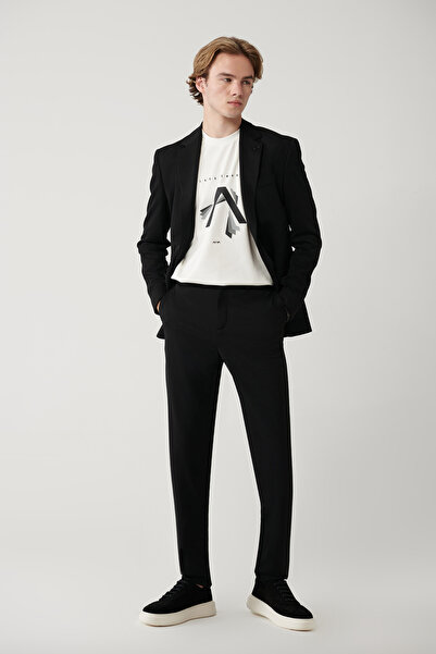 Avva Schwarze Dobby-Jersey-Stoffhose mit Seitentaschen für Herren B 003200