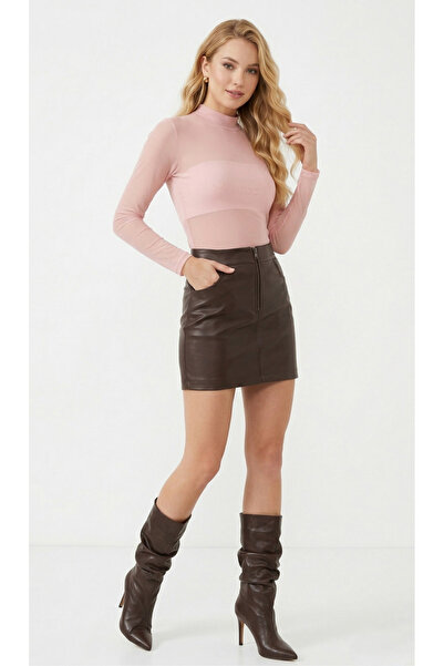 Kallisto Pembe Çıtçıt Kapamalı Tül Bodysuit Geniş Kalıp / Yüksek Kalite