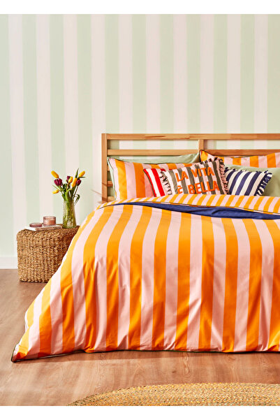 Bella Maison Σετ Παπλωματοθήκη 100% Cotton Line Πορτοκαλί (160x220 cm)