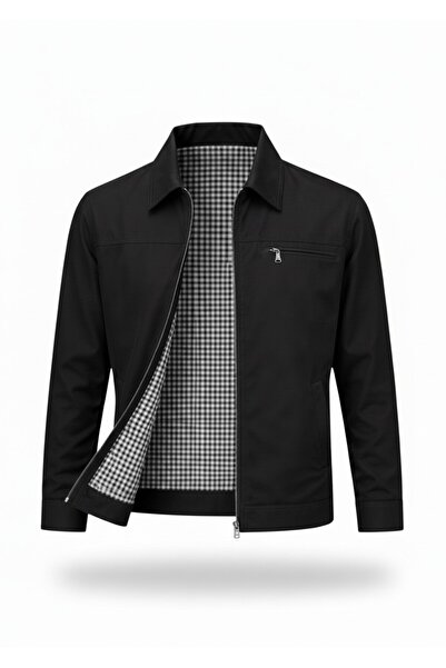 REGOS Erkek Siyah Regular Bonded Kumaş Klasik Yaka Mevsimlik&Yazlık Mont