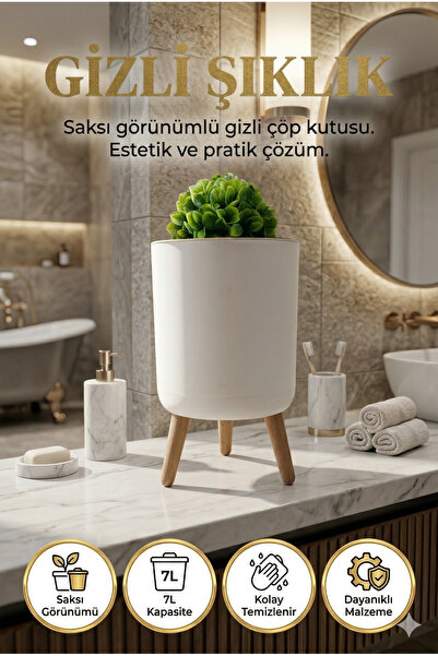 alastore Özel Tasarım Yapay Bitkili Çöp Kovası Çöp Kutusu Banyo Tuvalet Wc Çö...