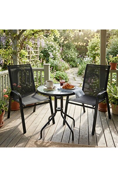 jumi Σετ επίπλων εξωτερικού χώρου ή μπαλκονιού – στρογγυλό τραπέζι με δύο καρ...