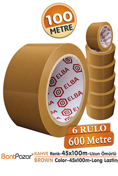 BantPazar 45x100 ELBA 6 Adet Koli Bandı Taba (Kahverengi) | Hotmelt Güçlü Yap...
