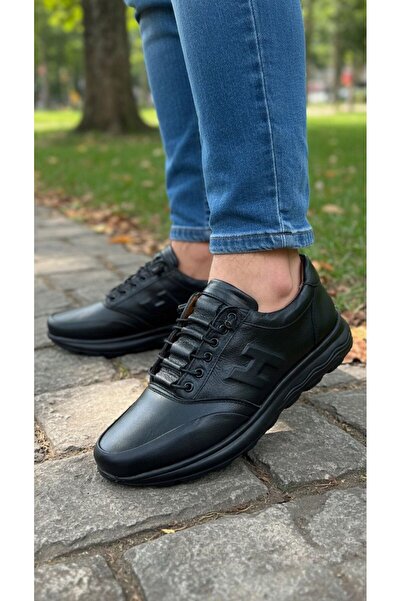 Budaks Pantofi casual pentru bărbați din piele naturală neagră, ortopedici, e...