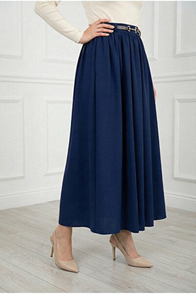BENAHOLL Πλισέ φούστα με ζώνη και αγκράφα Necla-FA1047 Ναυτικό μπλε