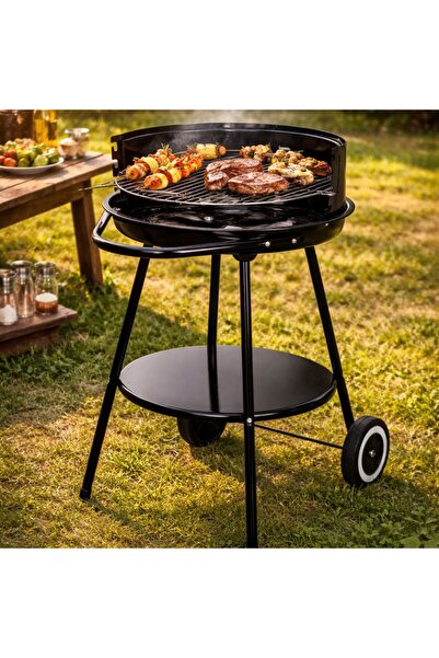 Koopman Στρογγυλή ψησταριά με κάρβουνο με ράφι και ρόδες, μαύρη