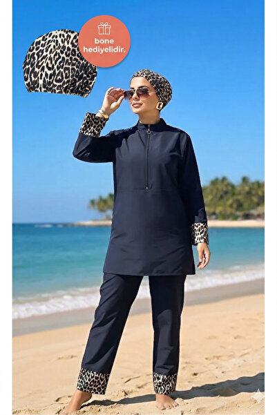 Vivezza Gözde Model Leopard Garnished Hijab Swimsuit