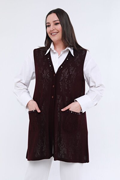 Laden Γυναικείο πλεκτό γιλέκο μεγάλου μεγέθους, πολύ λεπτό, ειδικής πλέξης, α...