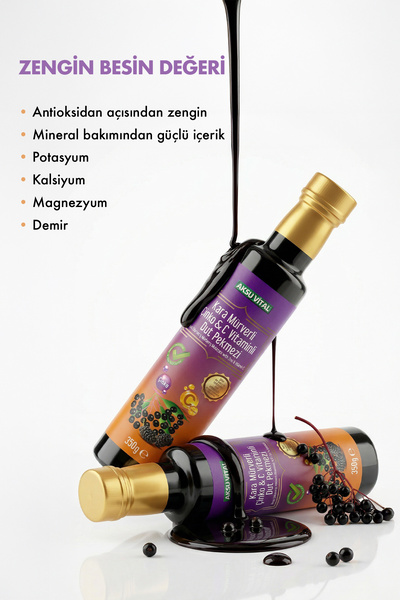 Aksu Vital Kara Mürverli Çinko ve C Vitaminli Dut Pekmezi - 350 gr.