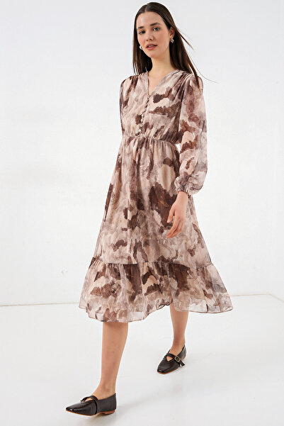 Bigdart Φόρεμα σιφόν σε μπεζ μοτίβο 2137