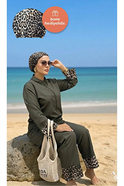Vivezza Gözde Model Leopard Garnished Hijab Swimsuit