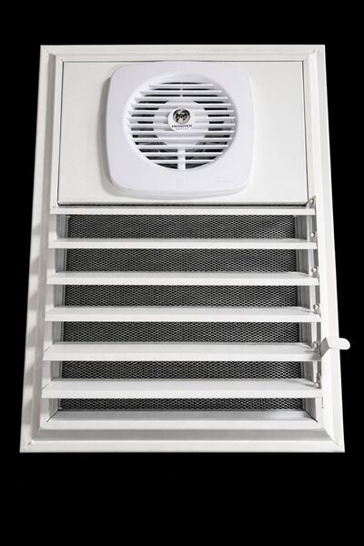 Meridyen Menfez 45X45 White Aluminum Bathroom Screen with Fan