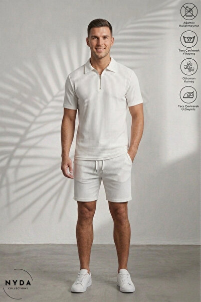 Nyda Collections Set de tricou cu guler polo, cu mânecă scurtă, cu fermoar, d...