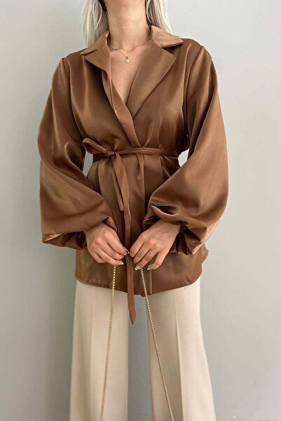 lizge giyim BALON KOL BAĞLAMALI SATEN CEKET