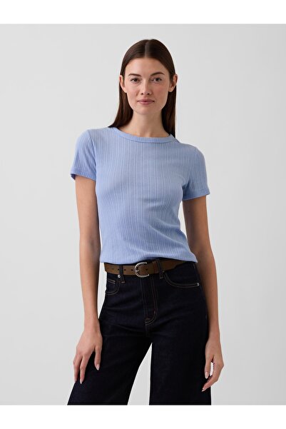 GAP Kadın Mavi Pointelle Crewneck T-Shirt