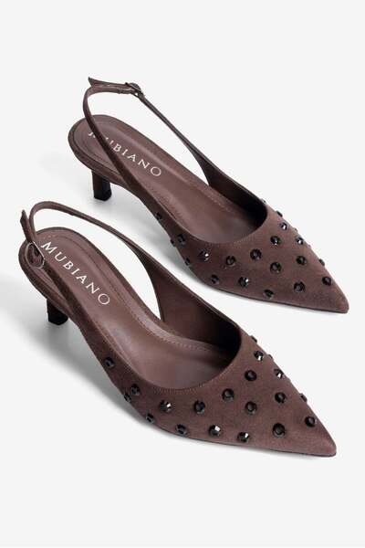Mubiano Γυναικεία σουέτ στιλέτο παπούτσια με μυτερή μύτη και λεπτομέρεια από ...