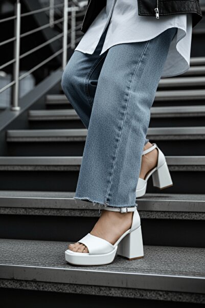 DİVOLYA June White Skin (Τακούνι 9 εκ.) Παπούτσια με τακούνι με πλατφόρμα casual