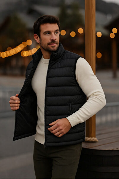 comstar Men's Lined Winter Pocketed Zippered Black Puffer Vest