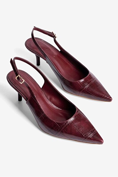 Mubiano Kadın Stiletto Sivri Burun Kroko Desenli Arkası Açık Topuklu Ayakkabı...
