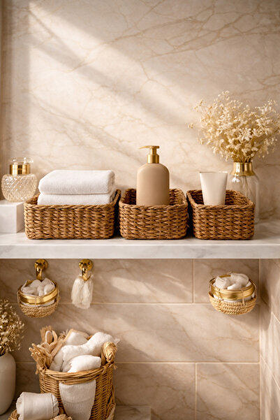 Woodcept. 3-συσκευασία ψάθινη θήκη πολλαπλών χρήσεων για αξεσουάρ μακιγιάζ μπ...