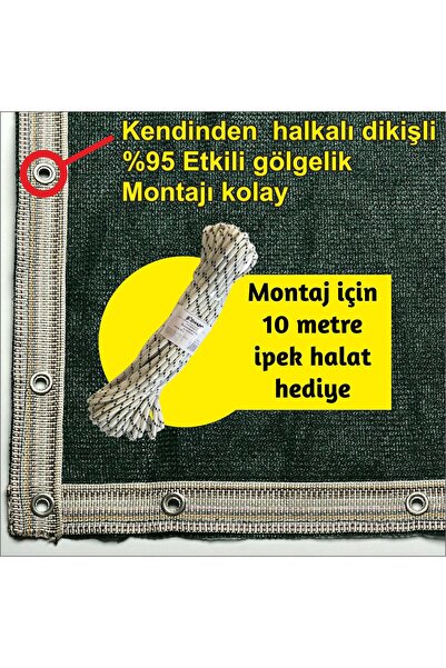 CNC Hazır Halkalı Gölgelik %95 4mx4m=16m2-montajı Için 10 Metre 3mm Halat Hediye-montajı Kolay