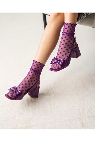 DİLARRA Boutique Μωβ πουά κάλτσες από τούλι