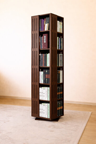 Home Döner ahşap kitaplık 360 derece dönebilen dekoratif stant 6 katlı