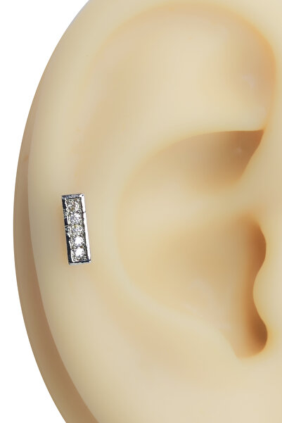 Cadının Dükkanı Dikdörtgen Taş Detaylı Zirkon 316L Çelik Helix Kıkırdak Piercing