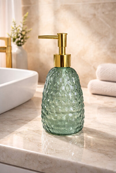 ANGDESİGN Δοχείο υγρού σαπουνιού Damla Glass - Mint Green •• Πιάτο για νιπτήρ...