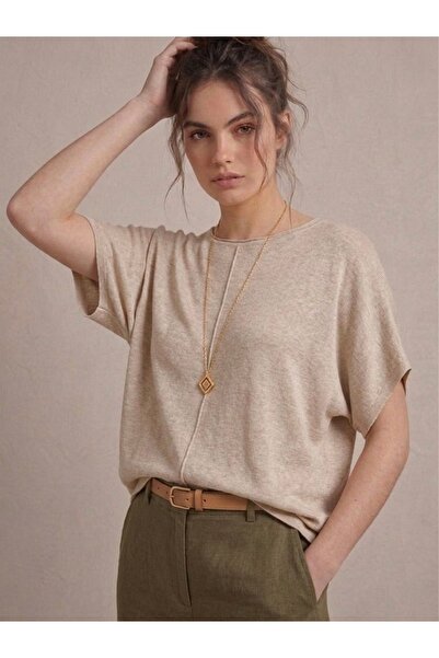 Neden Tekstil Γυναικεία Βασική Άνετη Μπεζ Λινή Μπλούζα