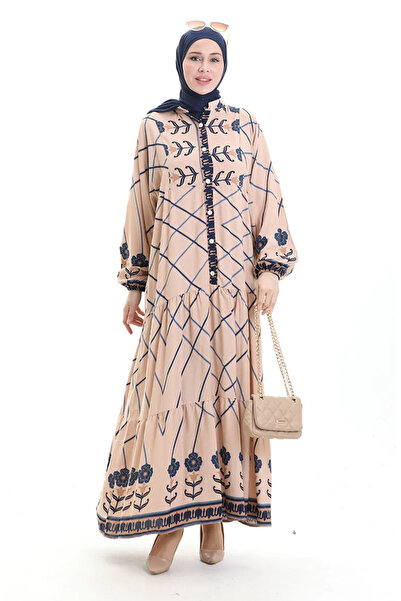 sefamerve Φόρεμα με μοτίβο γιακά δικαστή 2075-01 Mink Navy Blue