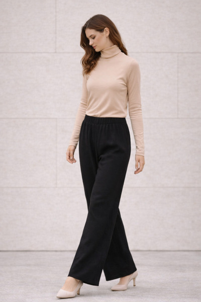 Ivoire Wear بلوفر نسائي بأكمام طويلة من الفيسكون باللون البيج
