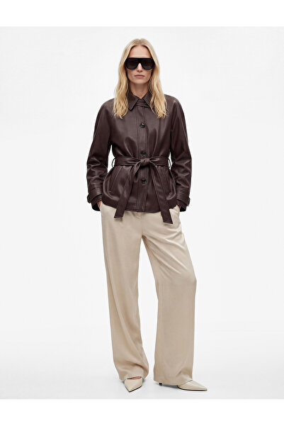 Koton Μακρυμάνικο μπουφάν από συνθετικό δέρμα με τσέπες και ζώνη, σε oversize...