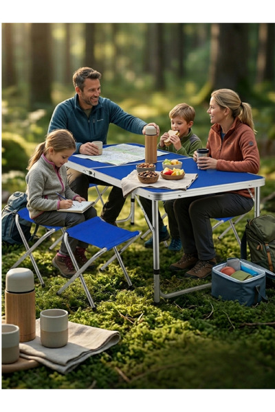 yusa stores Katlanabilir Alüminyum Kamp Masası Seti 4 Tabureli Piknik Masası ...