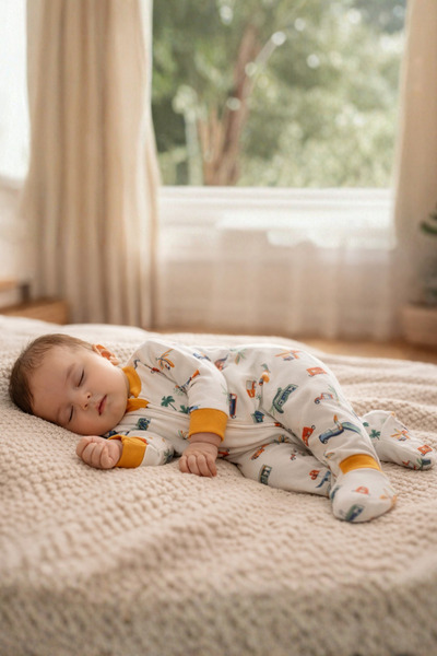 Tiffany Baby Boy Zippered Jumpsuit - Caravan & Palm Tree Patterned