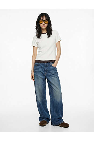 Koton Βαμβακερή κοντομάνικη μπλούζα με λαιμόκοψη ποδηλάτου