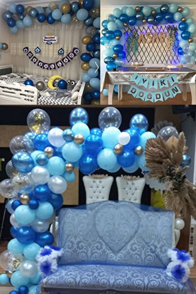 Parti dolabı Mavi Lacivert 65li Balon Zinciri Süsleme Seti 5 Renkli Sünnet, 1 Yaş, Mevlid