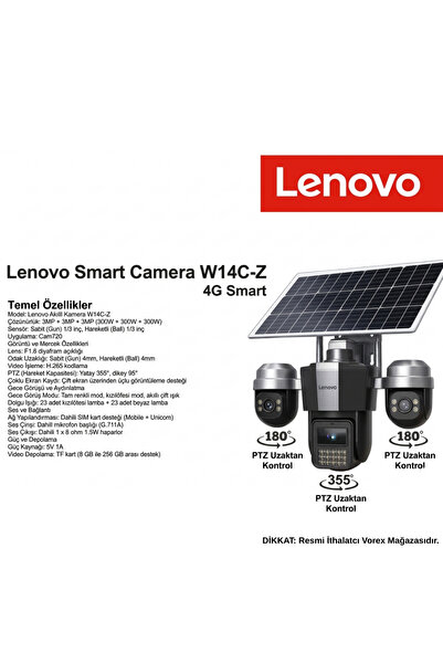 LENOVO 9MP 4G Solar Güvenlik Kamerası - Güneş Panelli, PTZ Uzaktan Kontrol