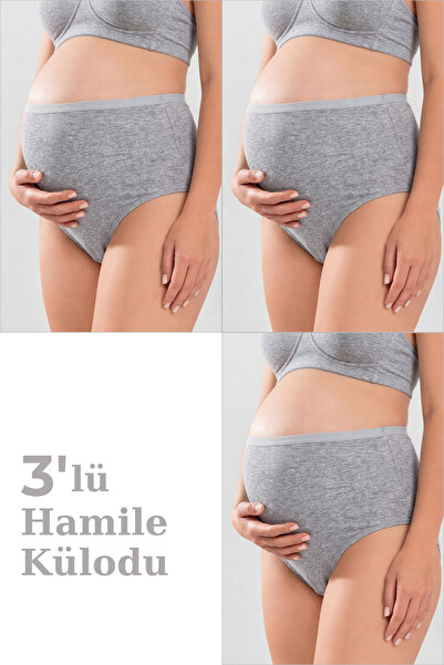 Arma Yıldız Kadın Lohusa Hamile Külodu Gri Pamuklu Likralı Yumuşak Dokulu Esn...