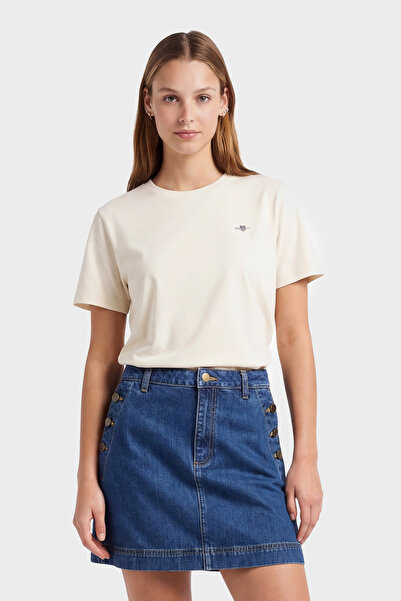 Gant Kadın Krem Bisiklet Yaka Regular Fit Logolu T-Shirt
