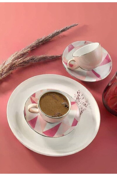 Kütahya Porselen Zeugma 4 Piece 2-Person Pink Coffee Cup Set