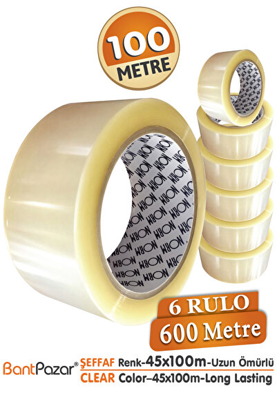 BantPazar 45x100 NORM 6 Adet Koli Bandı Şeffaf | Hotmelt Güçlü Yapışkanlı Amb...