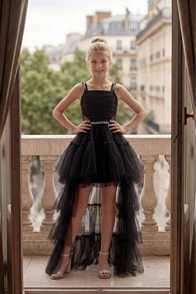 BUTİKHAPPYKİDS Βραδινό φόρεμα για κορίτσι με λουράκι μαύρη αλυσίδα με λεπτομέ...