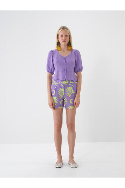 Xint Kadın Lila %100 Keten Regular Fit Bluz
